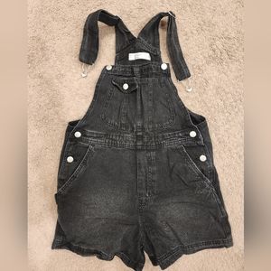 Black Denim Overall Short Set